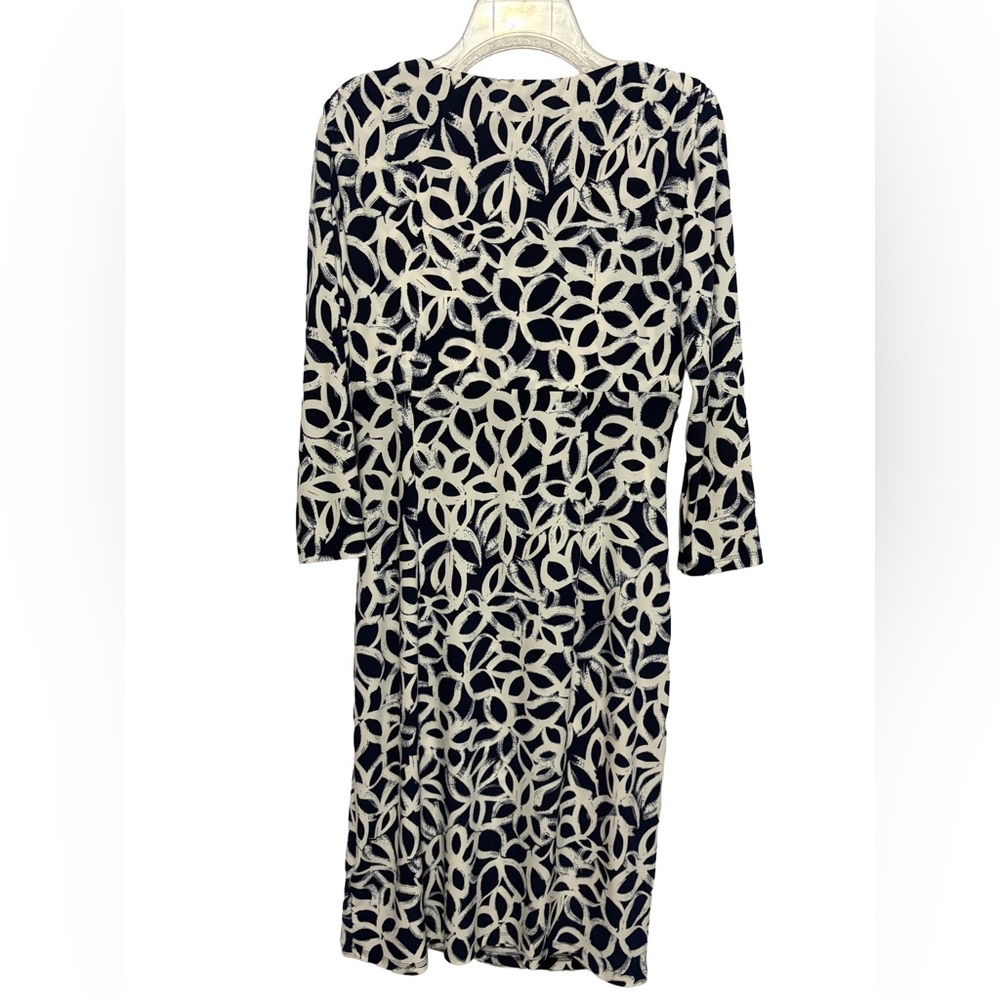 Lauren Ralph Lauren Navy and Cream/White Elsie Faux Mock Wrap 3/4 Sleeve Dress - Picture 9 of 9